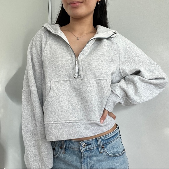 Lululemon Heathered Light Gray Scuba Oversized Half-Zip Hoodie